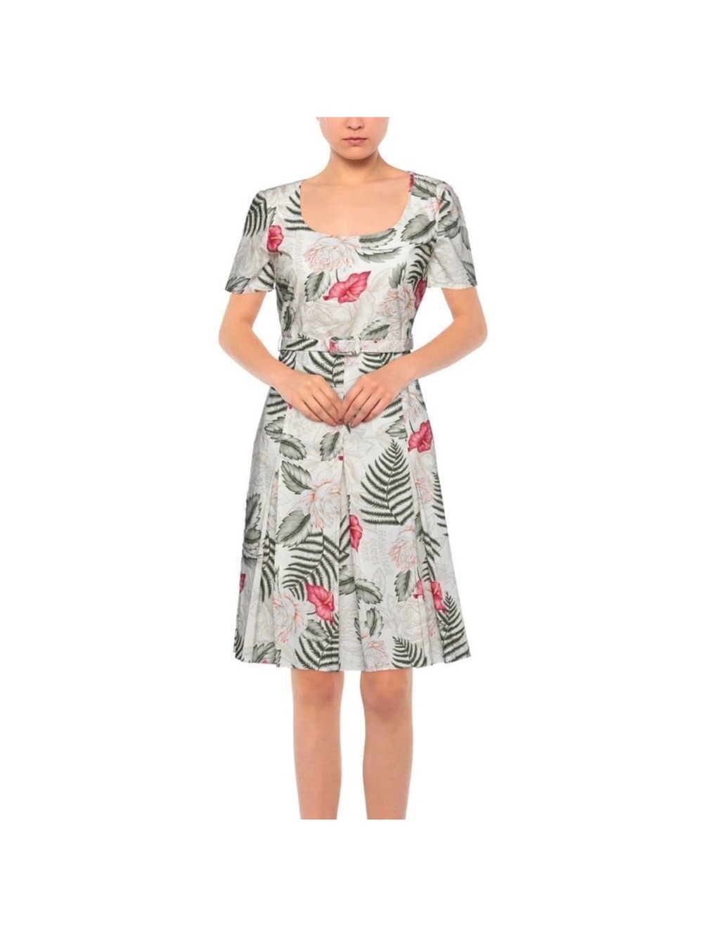 GUCCI NEW Hawaiian Floral Scoop Neck A-Line cotton Dress. Size 38. Fits US 2/4